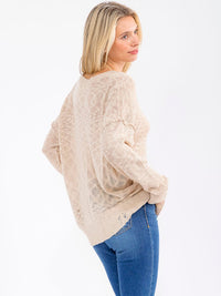 WOMEN'S LONG SLEEVE DISTRESS KNITTED TOP