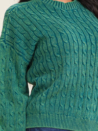 WOMEN'S LONG SLEEVE CABLE KNIT PULLOVER SWEATER