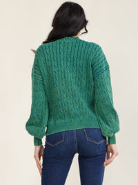 WOMEN'S LONG SLEEVE CABLE KNIT PULLOVER SWEATER