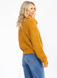 WOMEN'S LONG SLEEVE TURTLE NECK KNIT PULLOVER SWEATER
