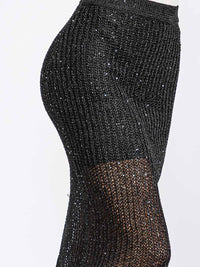 WOMEN'S ELASTIC WAIST SHIMMER KNIT MIDI SKIRT