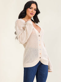 WOMEN'S LONG SLEEVE V-NECK BUTTON UP KNIT CARDIGAN