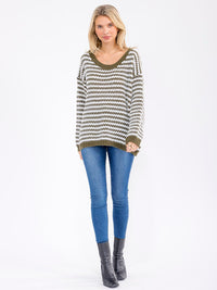 WOMEN'S LONG SLEEVE KNIT PULLOVER COLORBLOCK OVERSIZED SWEATER