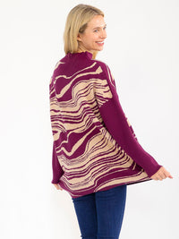 WOMEN'S LONG SLEEVE MOCK NECK PULLOVER COLORBLOCK PRINT SWEATER