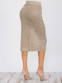 WOMEN'S ELASTIC WAIST SHIMMER KNIT MIDI SKIRT