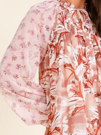 ENTRO WOMEN'S LONG SLEEVE BUTTON UP FLORAL PRINT BLOUSE