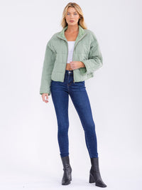 WOMEN'S LONG SLEEVE ZIPPER CLOSURE FRONT POCKETS PUFFER JACKET
