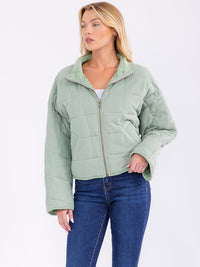 WOMEN'S LONG SLEEVE ZIPPER CLOSURE FRONT POCKETS PUFFER JACKET