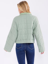 WOMEN'S LONG SLEEVE ZIPPER CLOSURE FRONT POCKETS PUFFER JACKET