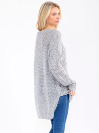 WOMEN'S LONG SLEEVE V-NECK OVERSIZED KNIT PULLOVER SWEATER