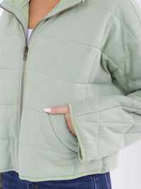 WOMEN'S LONG SLEEVE ZIPPER CLOSURE FRONT POCKETS PUFFER JACKET