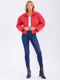 WOMEN'S LONG SLEEVE ZIPPER CLOSURE FRONT POCKETS PUFFER JACKET