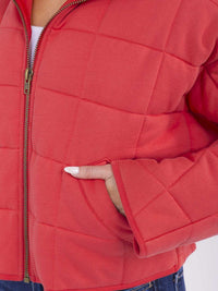 WOMEN'S LONG SLEEVE ZIPPER CLOSURE FRONT POCKETS PUFFER JACKET