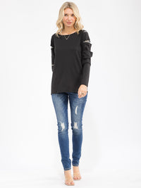 WOMEN'S LONG SLEEVE CAMO PRINT DETAILED LOOSE FIT TOP