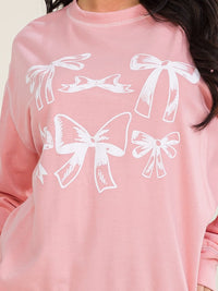 WOMEN'S LONG SLEEVE BOW PRINT PULLOVER SWEATER