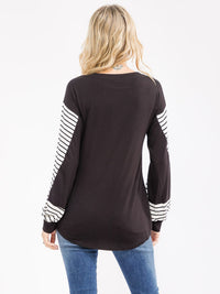 WOMEN'S LONG STRIPES SLEEVE COLORBLOCK LOOSE FIT TOP