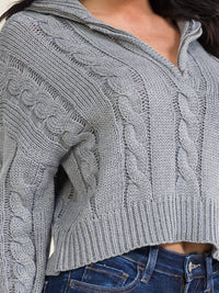 WOMEN'S LONG SLEEVE ZIP UP CABLE KNIT PULLOVER SWEATER
