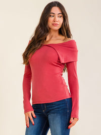 ENTRO WOMEN'S LONG SLEEVE OFF SHOULDER RIBBED TOP
