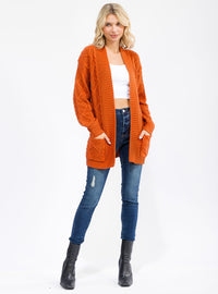 WOMEN'S LONG SLEEVE OPEN FRONT POCKETS KNITTED CARDIGAN