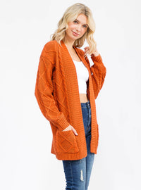 WOMEN'S LONG SLEEVE OPEN FRONT POCKETS KNITTED CARDIGAN