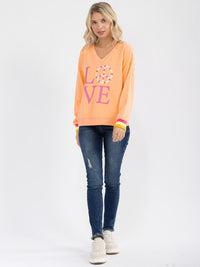 WOMEN'S LONG SLEEVE V-NECK GRAPHIC PULLOVER SWEATER