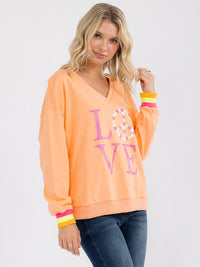 WOMEN'S LONG SLEEVE V-NECK GRAPHIC PULLOVER SWEATER