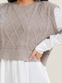 WOMEN'S LONG SLEEVE CABLE KNIT PULLOVER SWEATER TOP