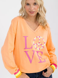 WOMEN'S LONG SLEEVE V-NECK GRAPHIC PULLOVER SWEATER