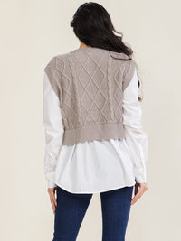 WOMEN'S LONG SLEEVE CABLE KNIT PULLOVER SWEATER TOP