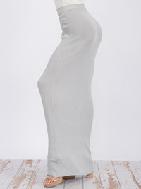 WOMEN'S ELASTIC WAIST SHIMMER PENCIL MAXI SKIRT