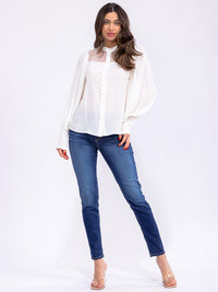 WOMEN'S LONG SLEEVE BUTTON UP LAC DETAILED BLOUSE