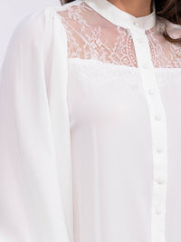 WOMEN'S LONG SLEEVE BUTTON UP LAC DETAILED BLOUSE