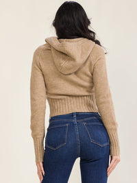 WOMEN'S LONG SLEEVE ZIPPER CLOSURE HOODED KNIT SWEATER