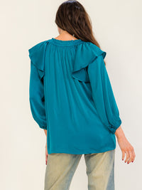 ENTRO WOMEN'S 3/4 SLEEVE V-NECK RUFFLE BLOUSE