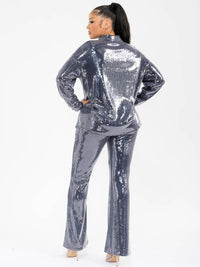 WOMEN'S LONG SLEEVE BLOUSE & WIDE LEG PANTS SEQUINS 2PC. SET
