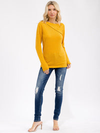 WOMEN'S LONG SLEEVE SOLID COLLAR DETAILED TOP