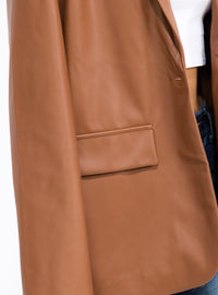 WOMEN'S LONG SLEEVE BUTTON CLOSURE PU PLEATHER BLAZER