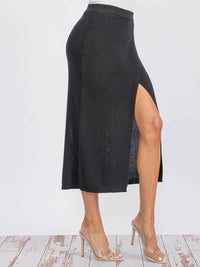 WOMEN'S ELASTIC WAIST SURPLICE KNIT MIDI SKIRT