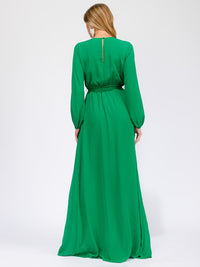 WOMEN'S LONG SLEEVE SURPLICE SELF TIE OPEN BACK MAXI GOWN DRESS