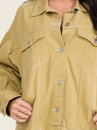 WOMEN'S LONG SLEEVE BUTTON UP FRONT POCKET DENIM JACKET