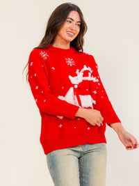 WOMEN'S LONG SLEEVE HOLIDAY GRAPHIC PULLOVER SWEATER