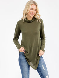 WOMEN'S LONG SLEEVE TURTLE NECK HIGH-LOW TOP