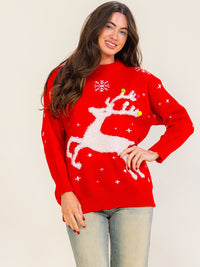 WOMEN'S LONG SLEEVE HOLIDAY PRINT PULLOVER SWEATER