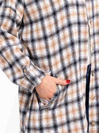 WOMEN'S LONG SLEEVE BUTTON UP POCKETS PLAID COAT