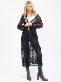 WOMEN'S LONG SLEEVE OPEN FRONT ALL OVER LACE KIMONO
