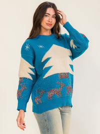 WOMEN'S LONG SLEEVE HOLIDAY SHIMMER GRAPHIC PULLOVER SWEATER