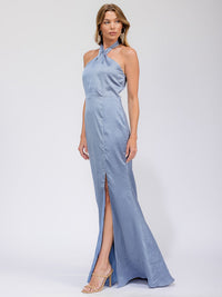 WOMEN'S SLEEVELESS HALTER NECK SIDE SLIT OPEN BACK MAXI GOWN DRESS