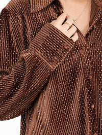 WOMEN'S LONG SLEEVE BUTTON UP CORDUROY STUDS DETAILED BLOUSE