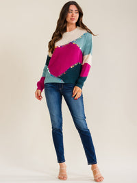 WOMEN'S LONG SLEEVE COLORBLOCK MULTI KNIT PULLOVER SWEATER