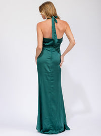 WOMEN'S SLEEVELESS HALTER NECK SIDE SLIT OPEN BACK MAXI GOWN DRESS
